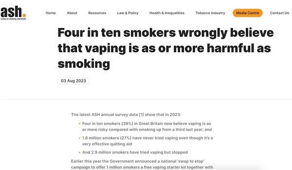 40%英国烟民误认为电子烟危害大，多位公共卫生专家：消除误解迫在眉睫！